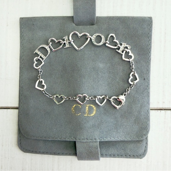 Christian Dior Silver Heart Chain Letter Charm  Bracelet - Picture 3 of 4